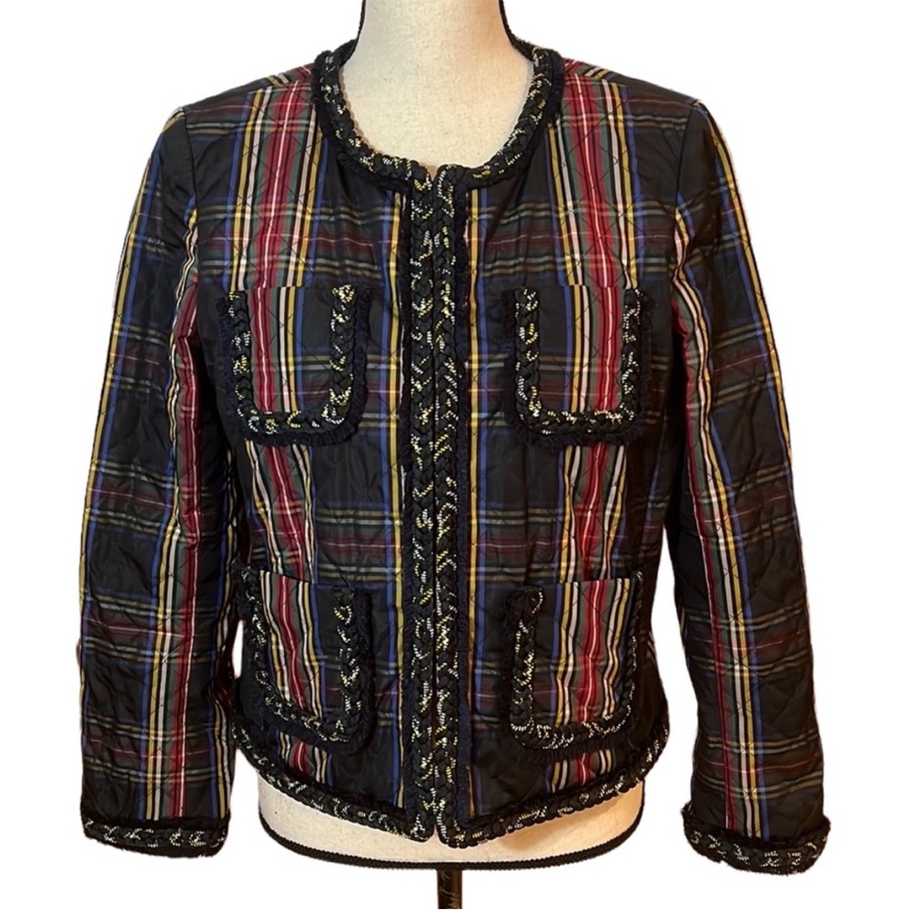 J. Crew Quilted Stewart Plaid Cropped Jacket